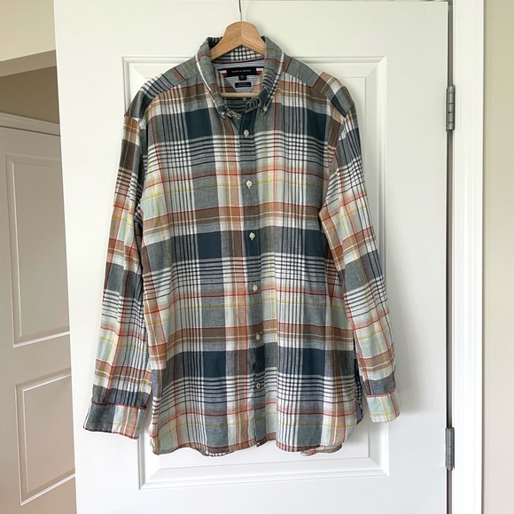Tommy Hilfiger Mens Linen Blend Long Sleeve Plaid Shirt Size XL Multicolored - Picture 7 of 7